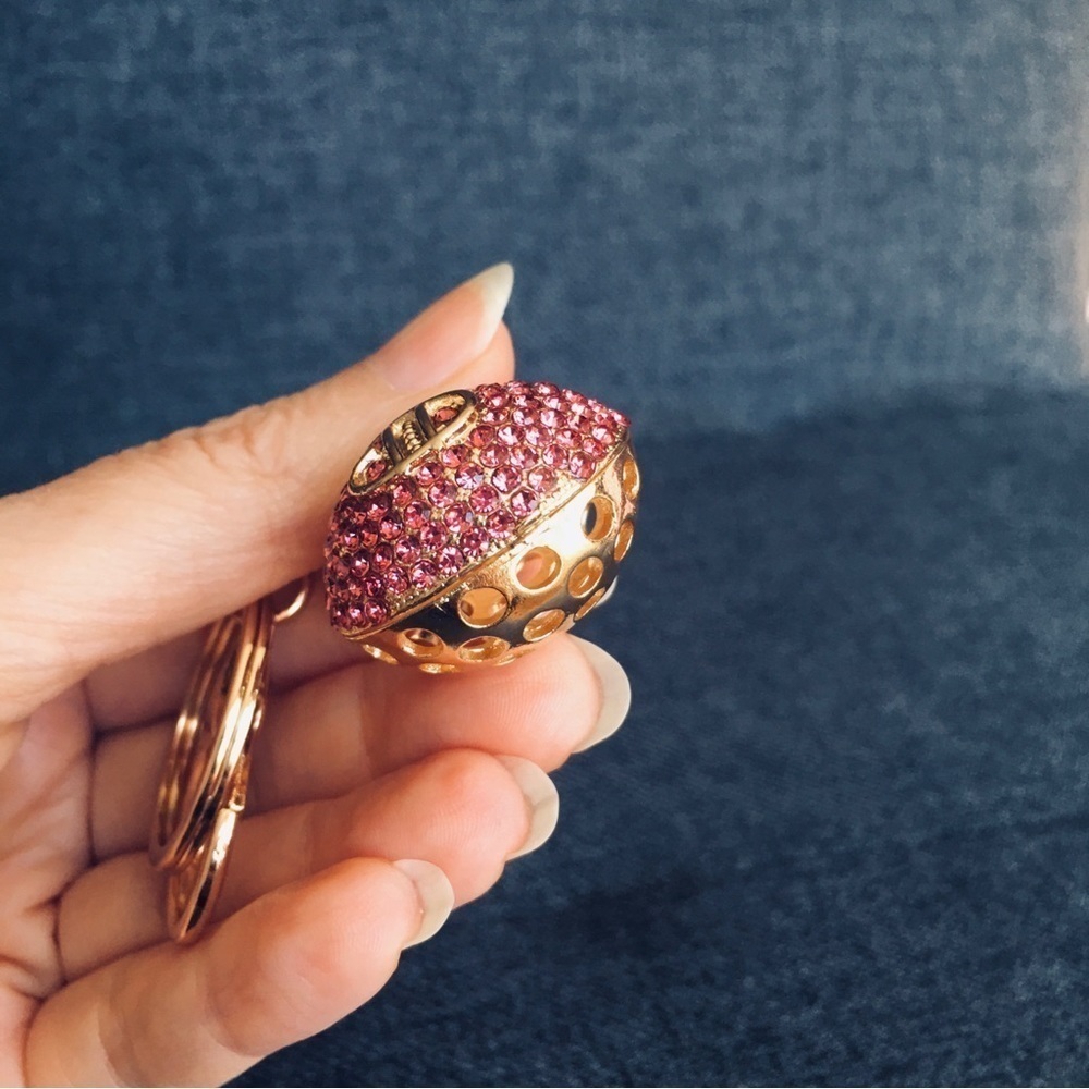 Pink Rhinestone + Gold Money Bag Bling Keychain, Purse Charm - Picture 6 of 17